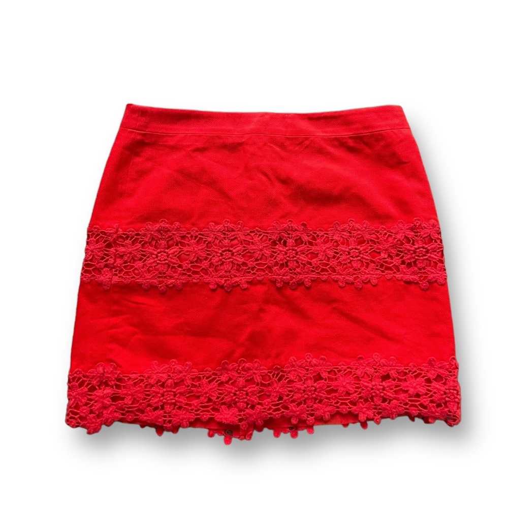 J.Crew Factory Red/Orange Lace Inset Mini Skirt Women's Size 4